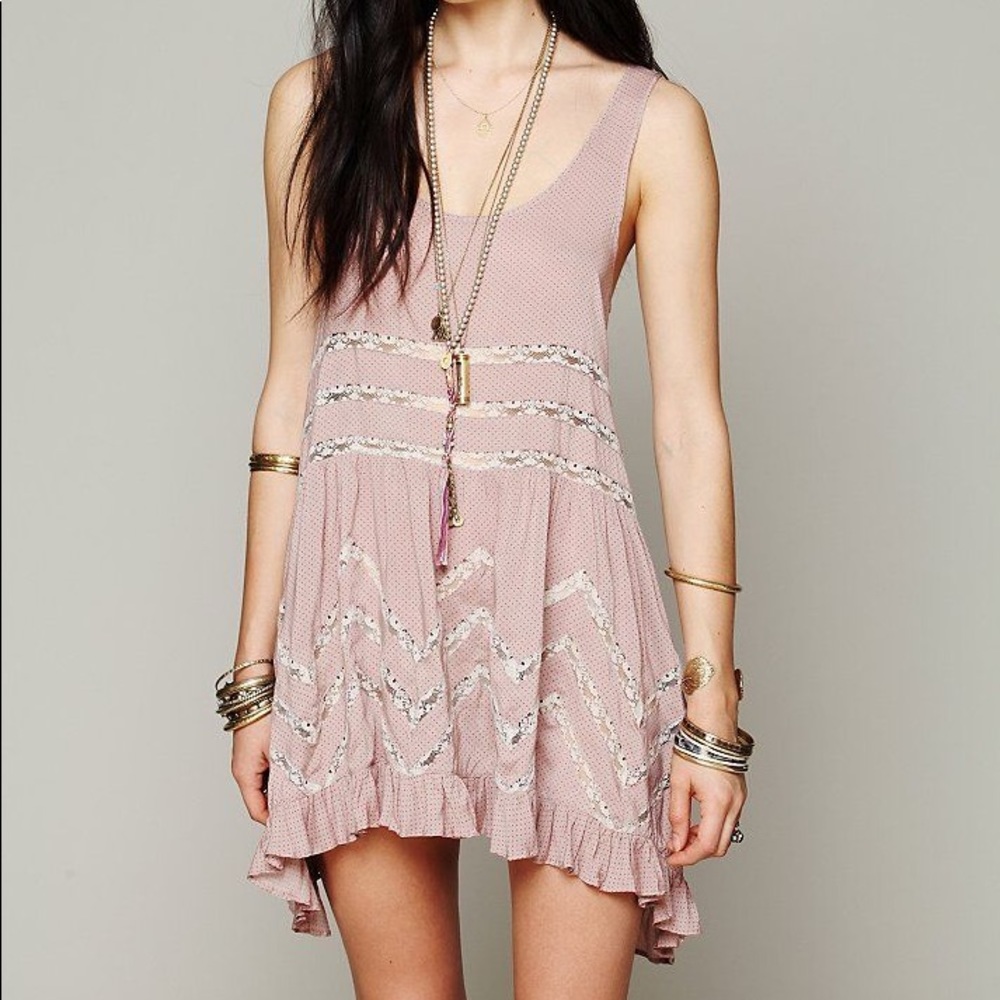 Free People Voile and Lace Trapeze Slip in Pink